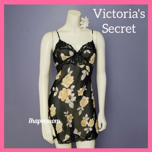 Victoria's Secret Sheer Black Slip Yellow Roses - Picture 7 of 7